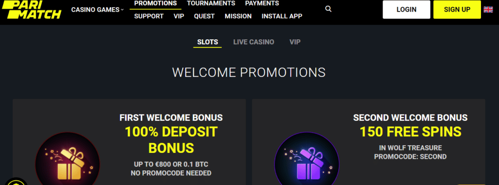 pari match promotions screenshot